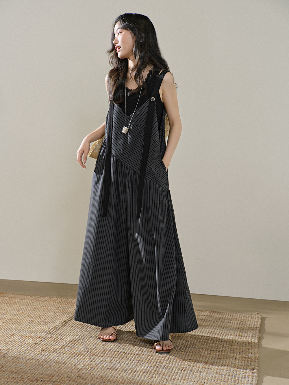 V-neck Striped Jumpsuit