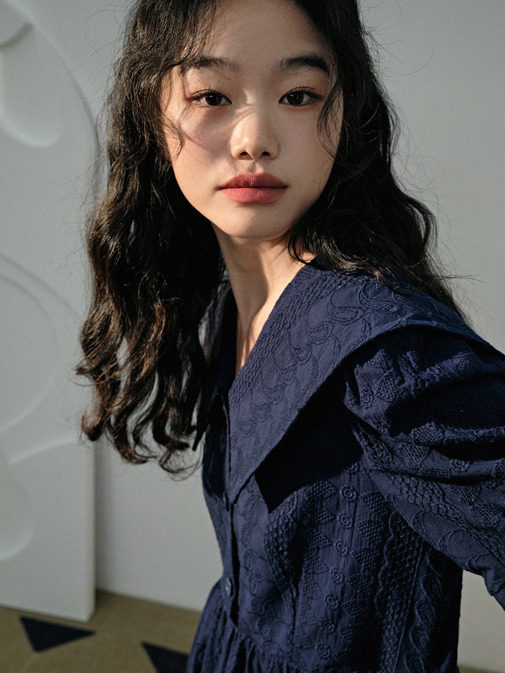 Dark Blue Puff Sleeve Dress