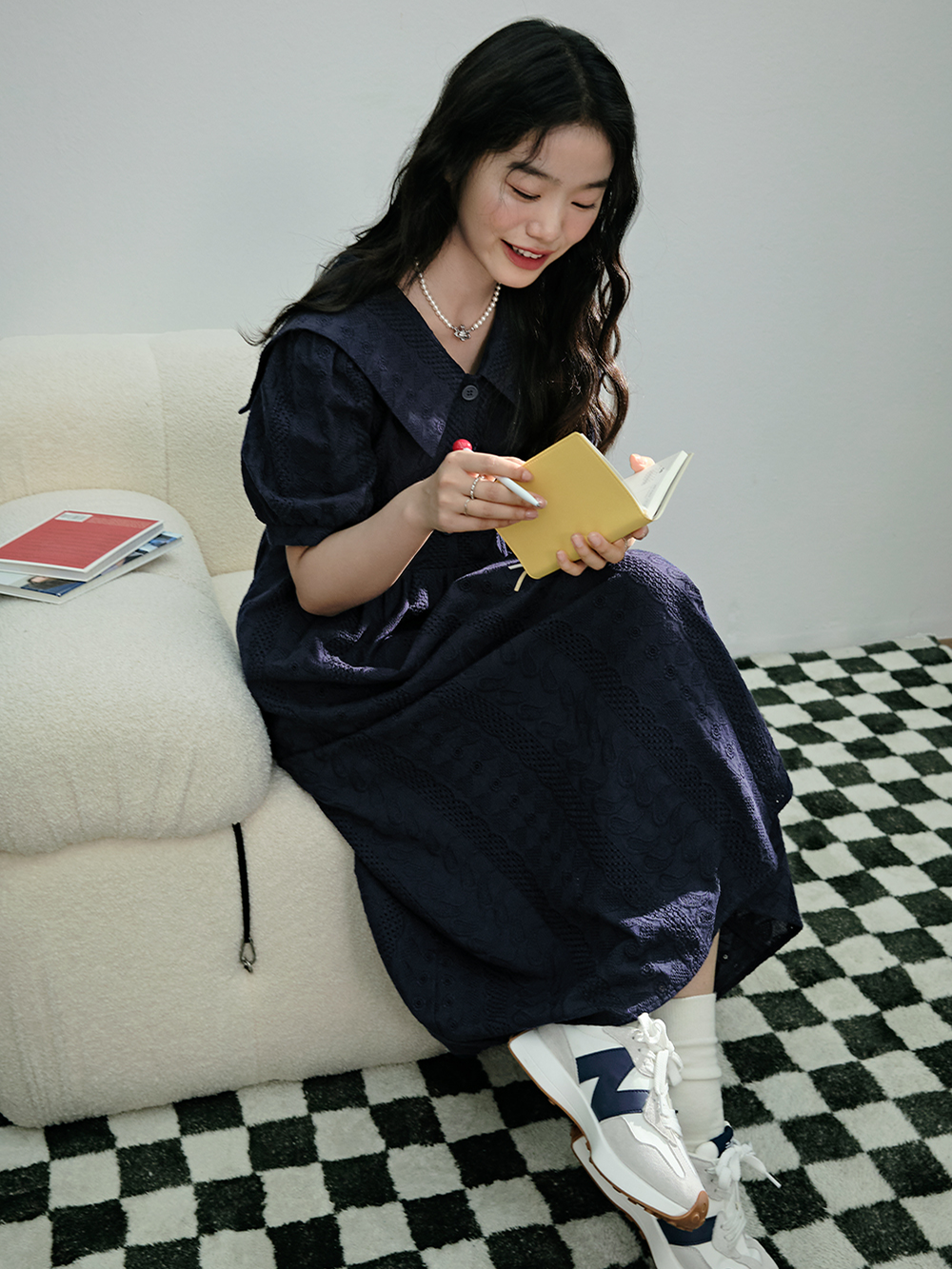 Dark Blue Puff Sleeve Dress