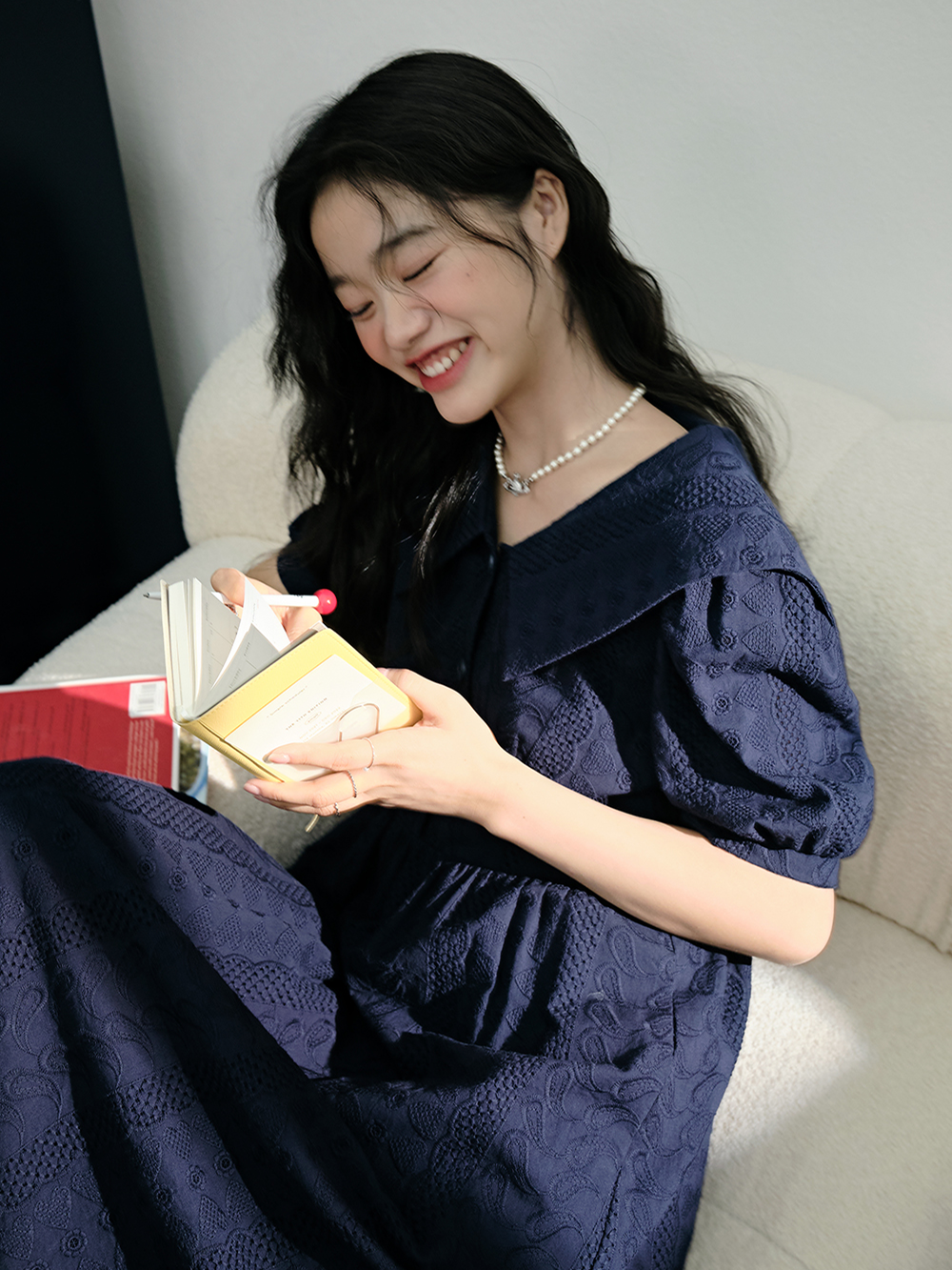 Dark Blue Puff Sleeve Dress