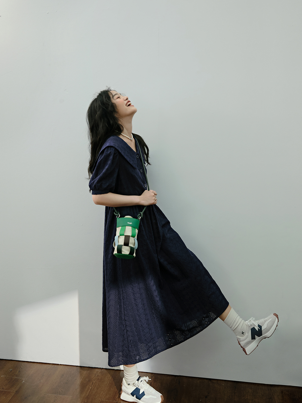 Dark Blue Puff Sleeve Dress