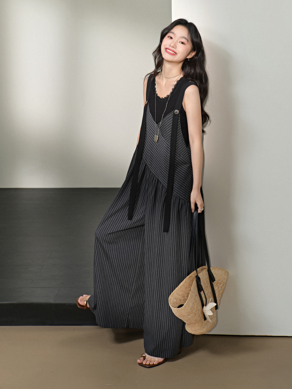 V-neck Striped Jumpsuit